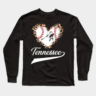 Tennessee Souvenir Baseball Leopard Heart I Love Tennessee Long Sleeve T-Shirt